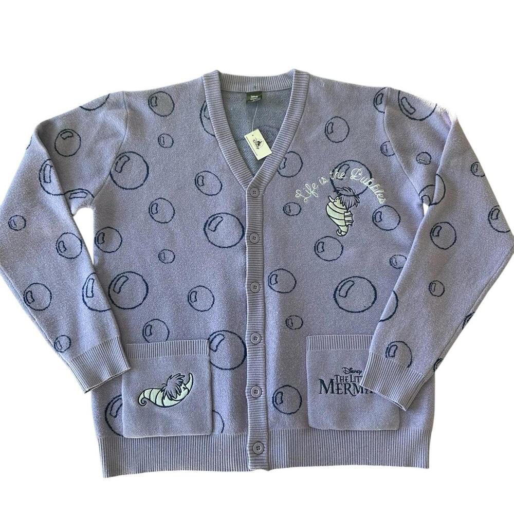 NEW Disney x Cakeworthy Purple The Little Mermaid Ariel Cardigan Sweater Size L